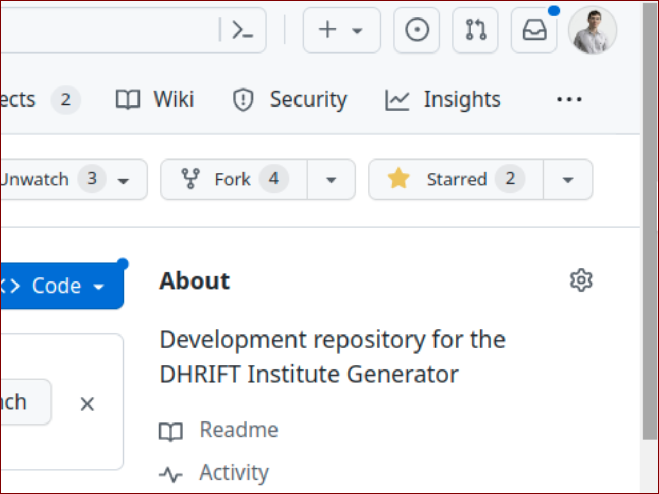 Screenshot of GitHub fork button, which is near the top of the navigation on the linked GitHub repository